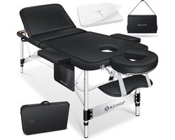 KESSER® Massagetafel inklapbaar 180x70x90cm | Behandeltafel 225kg Draagvermogen & In Hoogte Verstelbaar | Mobiele Massagebank 3-Zone | Aluminium Massagebed met Hoofdsteunen Armsteunen & opbergtas - Zwart