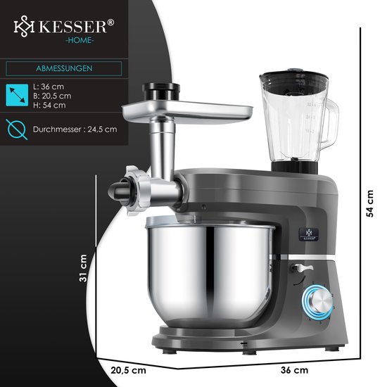 KESSER® Keukenmachine K-KM 3000 3in1 met Vleesmolen & Sapcentrifuge - Anthraciet — afbeelding 3