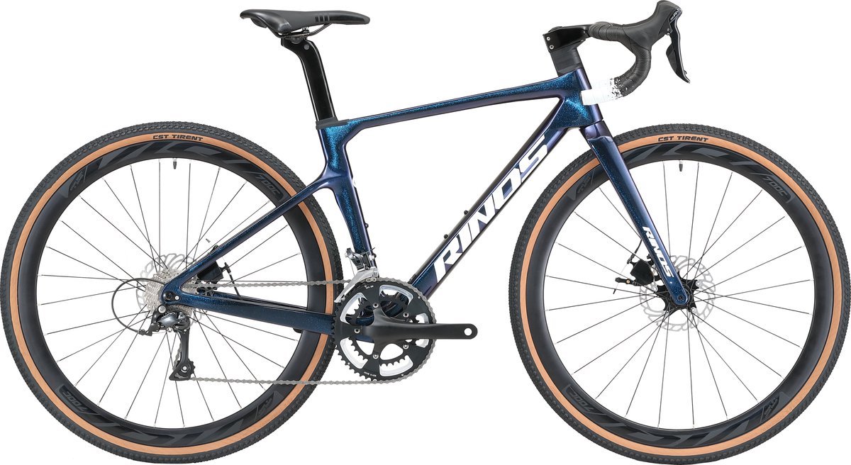 Rinos Sandman 3.0 Carbon - Gravel Fiets - Gravel Bike met SHIMANO 105 ST-R7000 - 22 versnellingen en schijfremmen - lichte fiets voor dames en heren - 700 x 40C - Kameleon Blauw-Paars 58