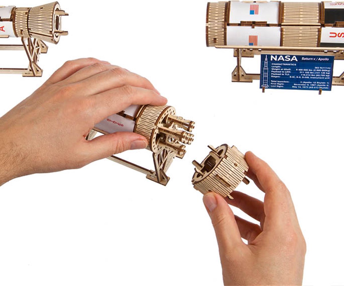 UGEARS 3D Modelbouw - Nasa Saturn V - Mechanisch Bouwpakket Hout - Educatief Speelgoed — afbeelding 23