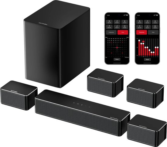 7.1 surround soundbar - 3D virtueel surround - sound-systeem met subwoofer - 2 achterluidsprekers - home theater tv-luidsprekers, zwart