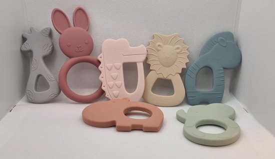 AliRose - BijtRing Set - 7 stuks - DIEREN - Multi Color - BPA-vrij - Platinum Siliconen