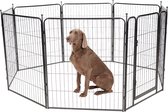 Brixy Hondenren - Puppyren - 8 Panelen - 80 x 80 CM - 640 CM Omtrek - Opvouwbaar - Met Deur - Staal - Zwart