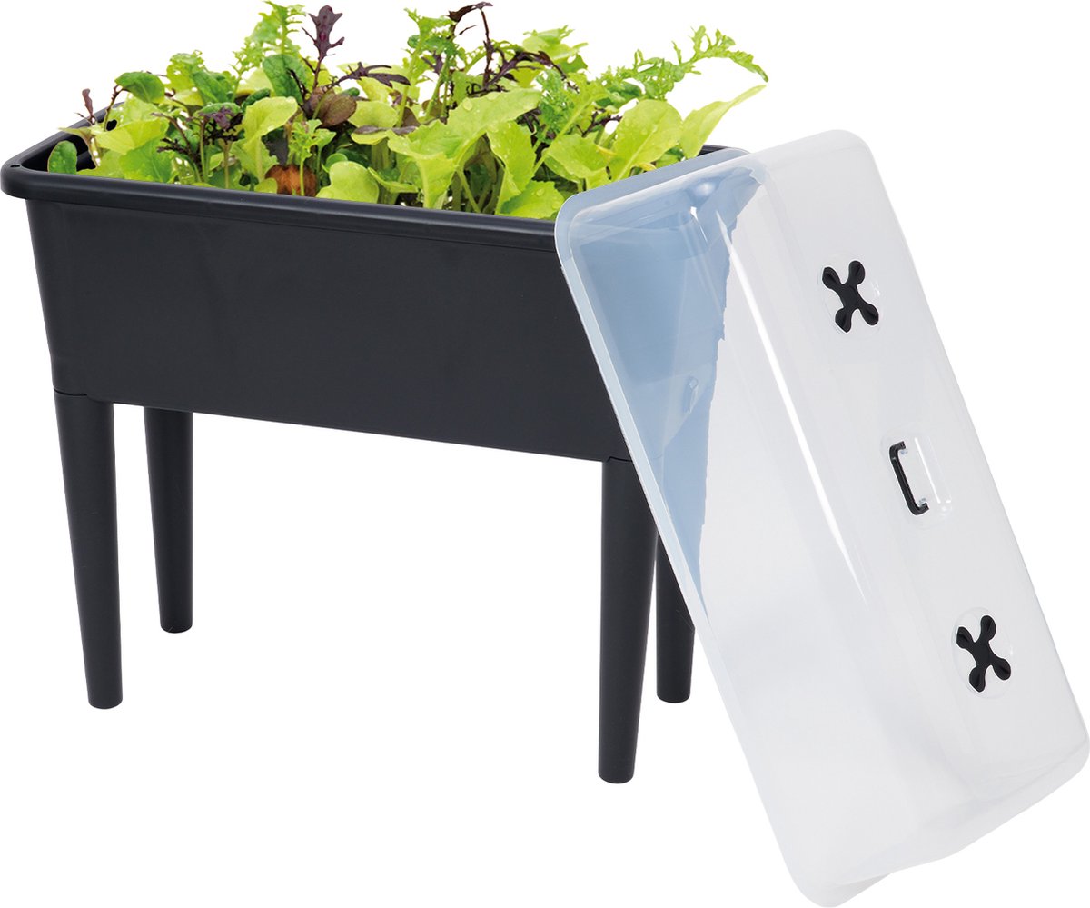 Bol.com Brixy Kweektafel Op Poten XXL - Kweekbak - Rechthoekig - 76 x 37 x 85 cm - 70L - Buiten Binnen - Deksel - Zwart aanbieding