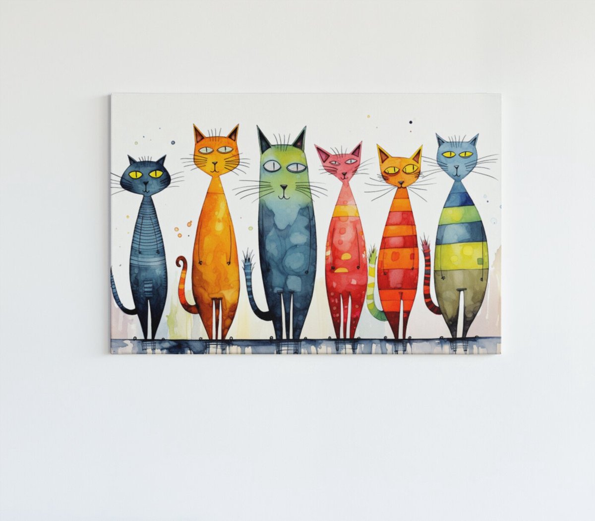 Trendex Global Canvas Schilderij - Dieren - Abstract - Katten - 90x60x2 cm Kleurrijk