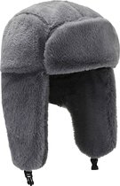 Somstyle Pilotenmuts - Russische Muts - Pluche Wintermuts Dames & Heren - Ushanka - Grijs