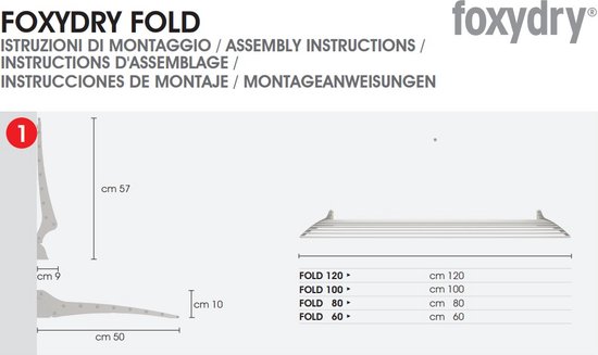 Foxydry Fold 82 cm wasdroogrek wandmontage clicksysteem - 82 x 50 x 10 cm