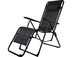 Infinity Goods Opvouwbare Tuinstoel - Ligstoel - Opvouwbaar - Verstelbaar - Ergonomisch Hoofdkussen - Metaal - Textileen - Zwart