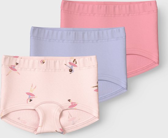 Drie hipsters: één lichtroze met ballerina's, één lichtblauw en één effen roze.