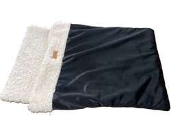 dierenslaapzak, M, Lovely & Easy, kleine huisdierenbed, fleece slaapzak, kalmerend bed, katten, kleine hondjes, teddystof met luxury velvet stof zwart