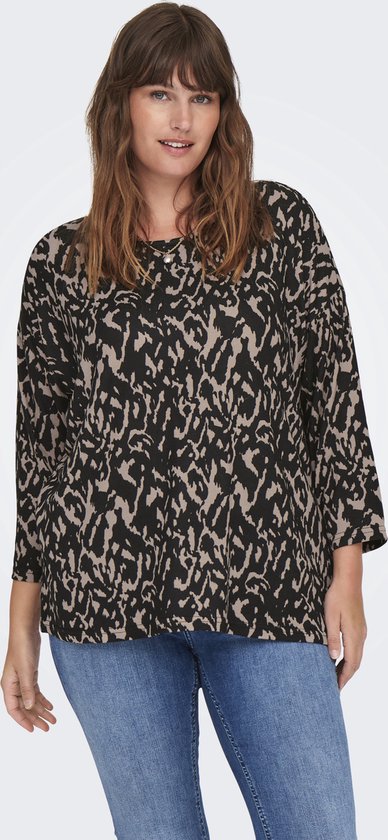 Only Carmakoma T-shirt Caralba 3/4 Top Noos 15244420 Black Aop:beige Graphic Eigh Dames Maat - W46 X L48