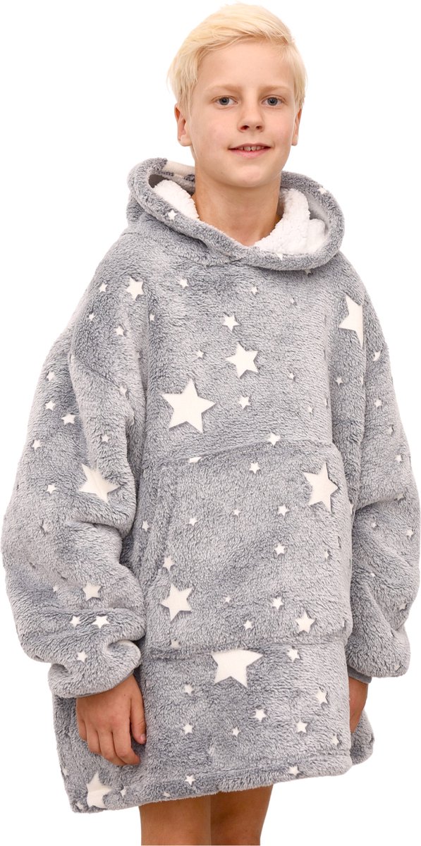 Sleeptime Glow in the Dark Hoodie - Oversized hoodie - Deken met mouwen - Voor Kinderen 6 - 10 Jaar - Sterren