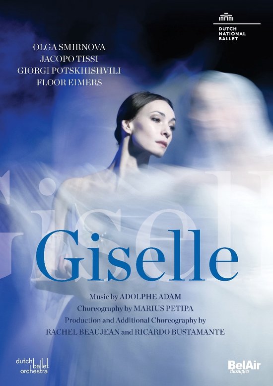 Close-up van een ballerina met zachte belichting, met de titel Giselle.