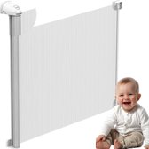 Twinky® Oprolbare Traphekje – Wit– 80x130 CM Lange Oprolbaar Deurhekje – Duurzame Veiligheidshekje voor Baby en Huisdier – Kinderhekje Voor Baby, Hond en Huisdier
