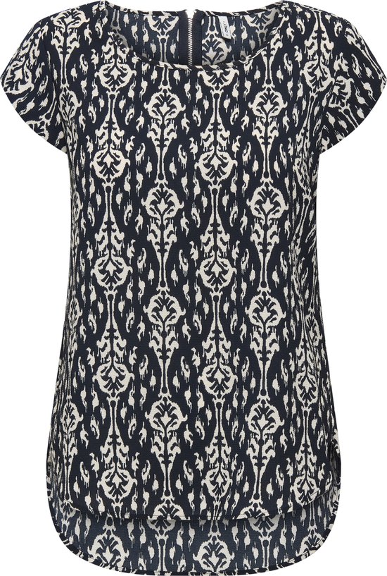 ONLY dames O-hals shirt vic AOP zwart & beige