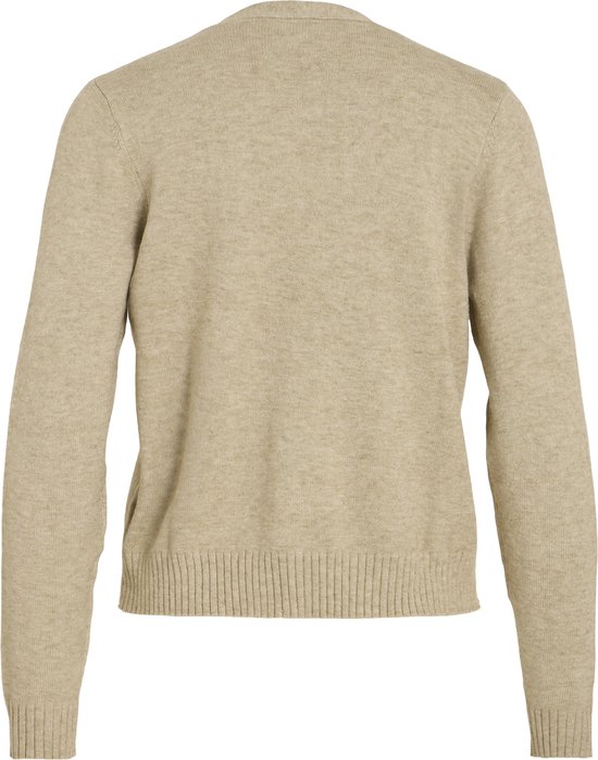 Lichtbeige gebreid vest met lange mouwen, van achteren gezien.