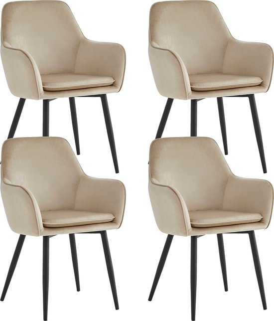 Colenis - Chaise de salle à manger Levan - Set de 4 - Beige - Velours - Velours - Industriel - Avec accoudoir