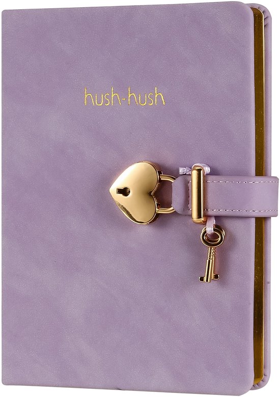 Victoria's Journals - Dagboek met slot, sleutel en geschenkdoos - Hush-Hush My Secret Diary w/ Heart Lock - Luxe Vegan Leer Dagboek - Notitieboek A5 Hardcover - 320 Pagina's Premium Papier - 13x18 cm - Lila