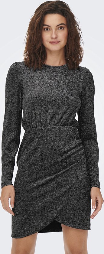 ONLY ONLRICH L/S GLITTER DRESS JRS Dames Jurk - Black Silver Glitter