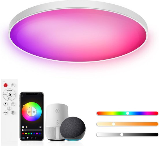 LED Plafondlamp - Plafondverlichting - Trion Turbo - 21W - Warm Wit 3000k Rgb Dimbaar Afstandsbediening Rond Mat Wit Kunststof 8 New