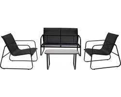Infinity Goods Tuinset - Loungeset - Tuinmeubelen - Tuinbank - Tuinstoelen - Tuintafel - Glazen blad - 4 Persoons - Zwart/Antraciet