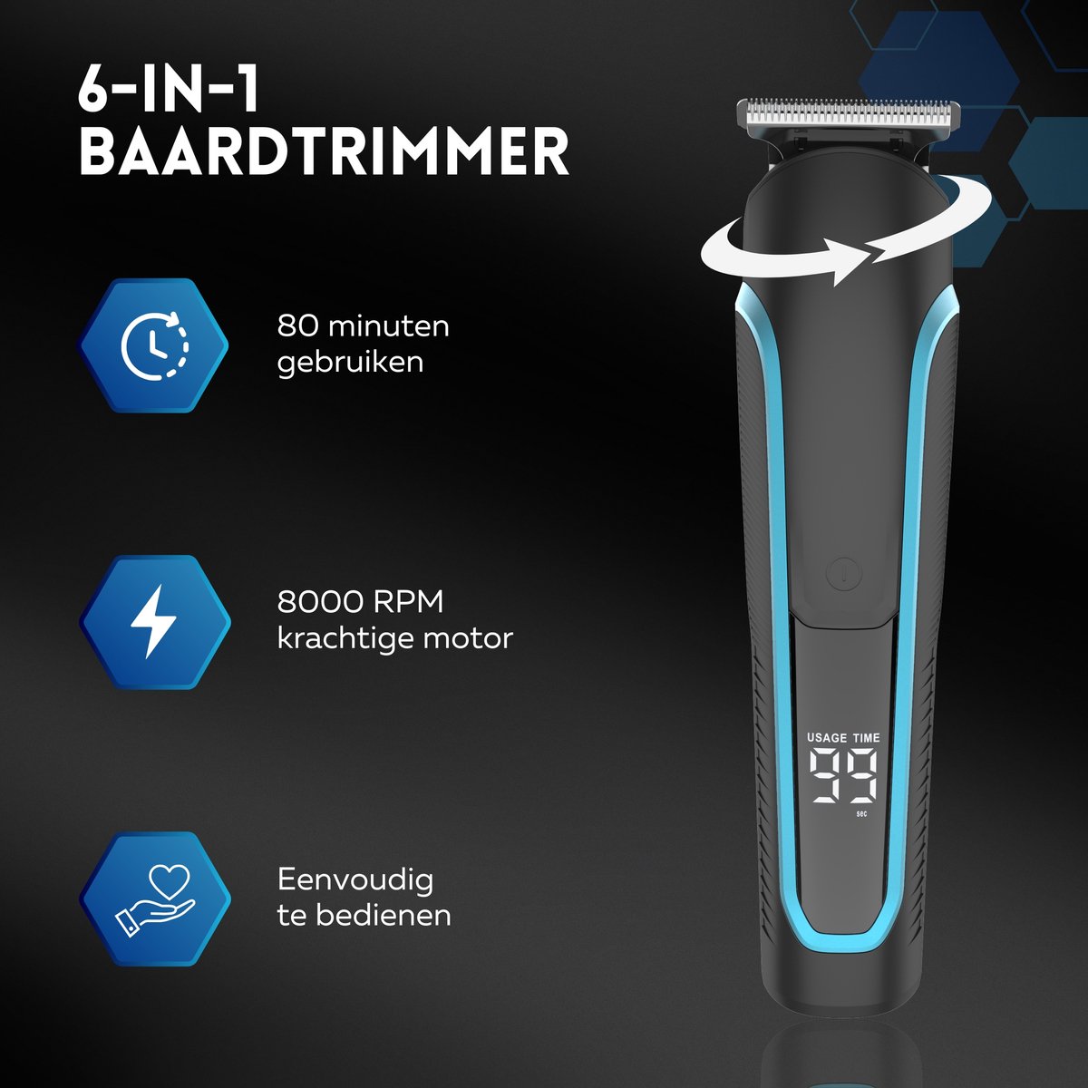 6-in-1 Baardtrimmer Mannen - Beeperfect® - Trimmer Baard en Lichaam - Bodygroomer - Neus en Oortrimmer - Waterdicht - Incl. 6 Opzetstukken thumbnail 5