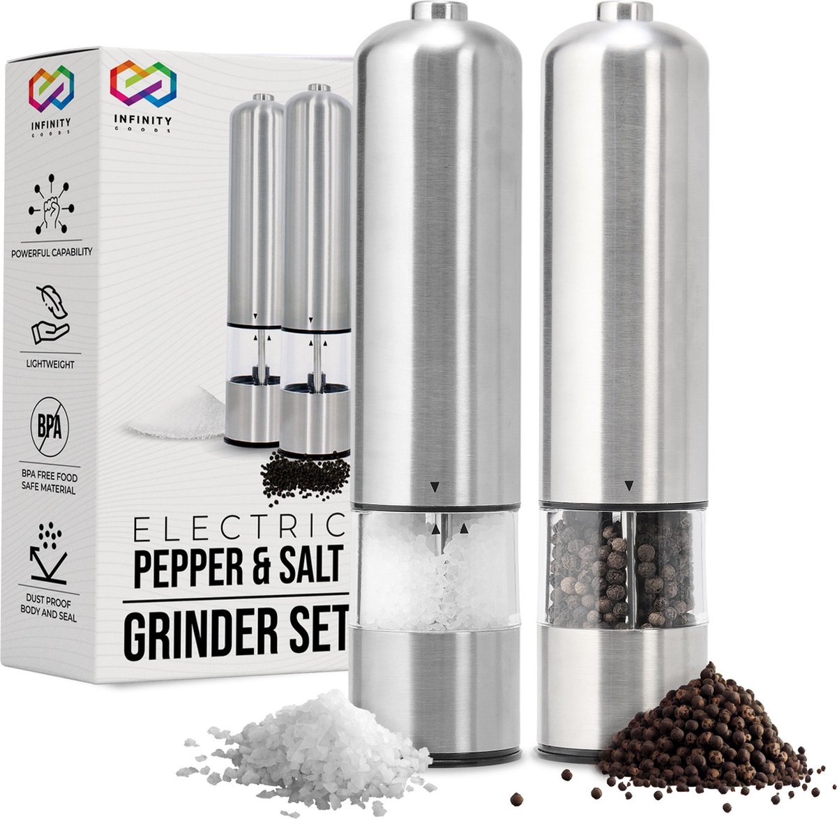 Infinity Goods Elektrische Peper- en Zoutmolen Set RVS