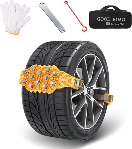 Sneeuwkettingen - Veiligheid - Winter Auto - Banden - Snelle En Eenvoudige Installatie - Voor Verschillende Bandenmaten - Voor Auto/Suv Bandbreedte Met 165 Mm-265 Mm - Starthulp Anti-Slip Kettingen - 40x11 Cm - Geel - 1 Stuk