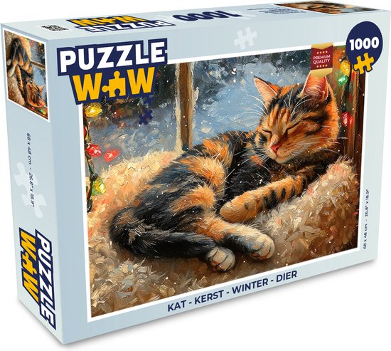 Puzzle Chat - Noël - Hiver - Animal - Puzzle - Puzzle 1000 pièces adultes - Noël - Cadeau - Cadeau de Noël pour hommes, femmes et enfants