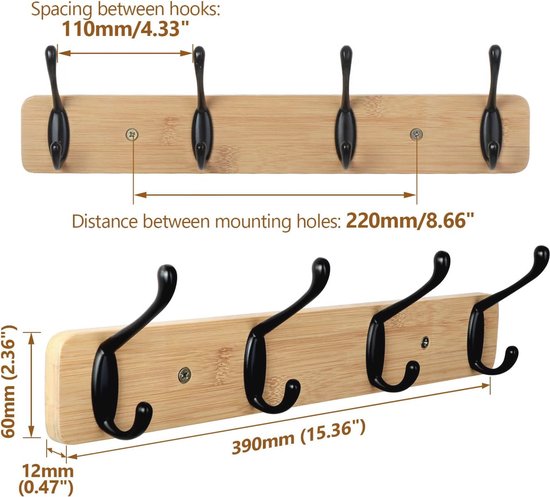 Kapstok Wandmontage Kapstokken voor wandgemonteerde wandkleerhanger met 4~6 haken voor het ophangen van jassen, hoeden, kleding, sjaals (kleur Kapstok Wandmontage Kapstokken voor wandgemonteerde wandkleerhanger met 4~6 haken voor het ophangen van jassen, hoeden, kleding, sjaals (kleur
