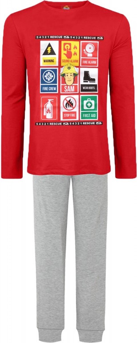 Brandweerman Sam Pyjama - maat 122 - Brandweer Jongenspyjama - rood met grijs