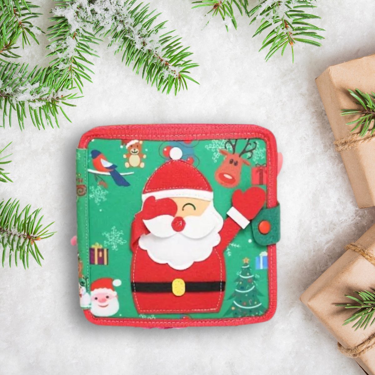 Joymaxx® Kerst Busy Board Book -Kerst Speelgoed - Educatief Spel voor Peuters - Montessori Activiteitenboek Kerstman - Motoriek Speelgoed 1,2,3,4 Jaar - Sensorische Speelgoed 18 maanden — afbeelding 2