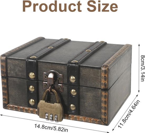 Doafoce Vintage houten schatkist, kleine schatkist van hout, houten