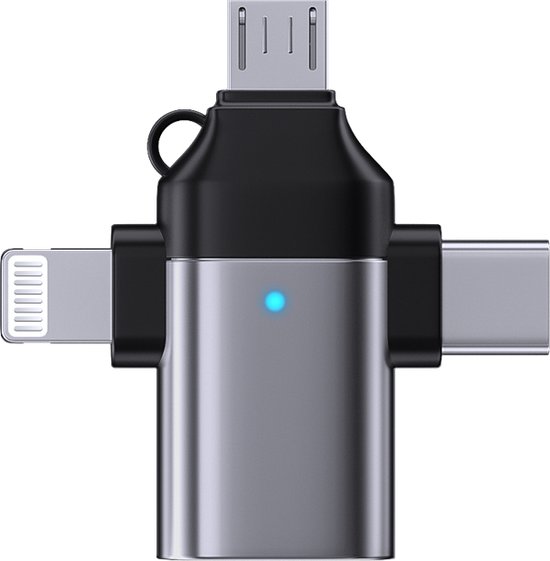 Convertisseur USB 3 en 1 OTG - USB-C - 8 Broches - Micro-USB - Port Clé USB - Convertisseur USB vers USB C - Adaptateur USB-C vers USB