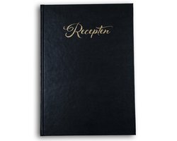 foto van Receptenboek invulboek – Hardcover – Receptenboek zelf invullen – Luxe zwart kunstleren uitvoering met gouden titel op het omslag