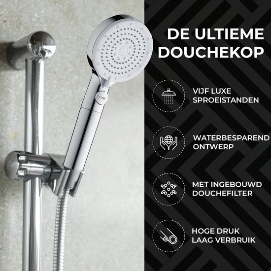 Westwood® Waterbesparende Douchekop met Hoge Druk en Douchefilter - Regendouche – Handdouche - Douchekop met 5 sproeistanden - Betere Huid - Chroom
