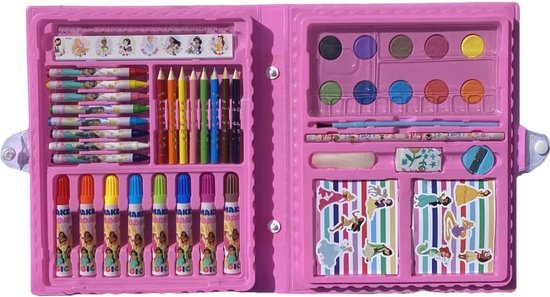 MIAOKE 145 TLG verfset, verfdoos, luxe mega aluminium doos & tekenpakket met kleurpotloden, stiften, acrylverf, waskrijtjes, HB-pennen, aquarelcake, penseel, schetsblok voor 18 vellen