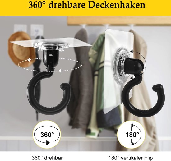 Menz Haken selbstklebend, 6 Stück transparent Klebehaken extra stark