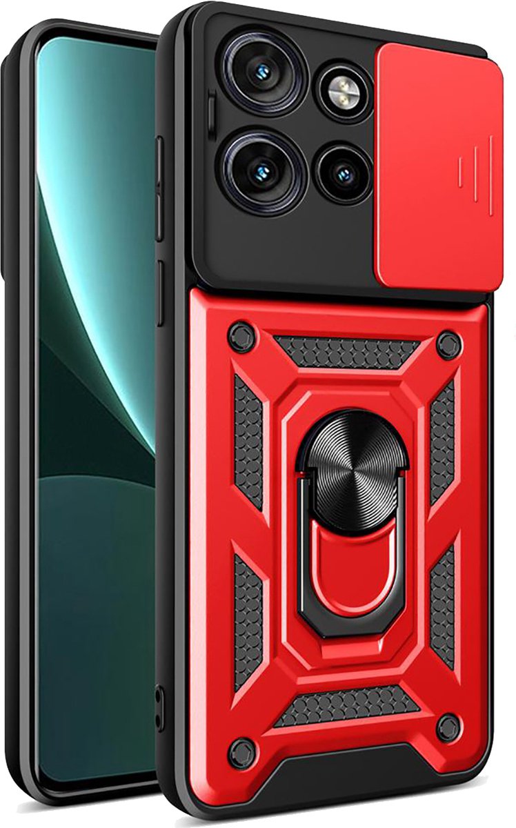 MobyDefend Hoesje - Geschikt voor Motorola Edge 50 Neo / Edge 60 Neo - Pantsercase Met Draaibare Ring - Rood