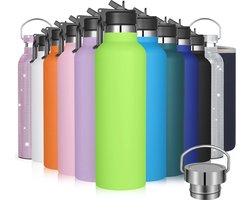 Roestvrijstalen thermosfles 750 ml met tas en rietjesdop - Houdt 18 uur warm en 24 uur koud voor school, sport en kamperen
