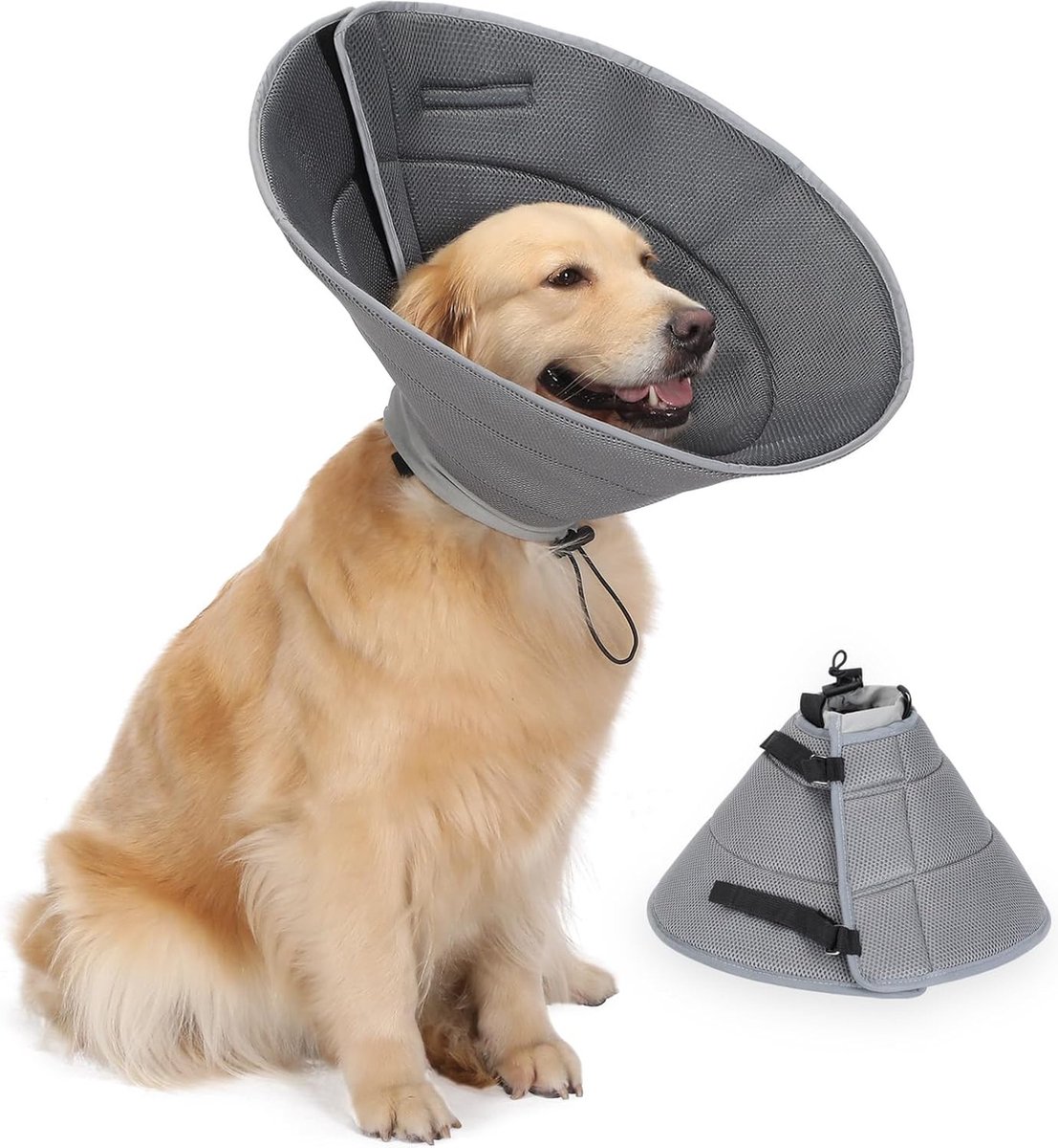 Goedkoopste Ademende en Zachte Hondenhalsband, Verstelbare Halsband voor Honden, Comfortabele Beschermhalsband na Operatie (Grijs, S