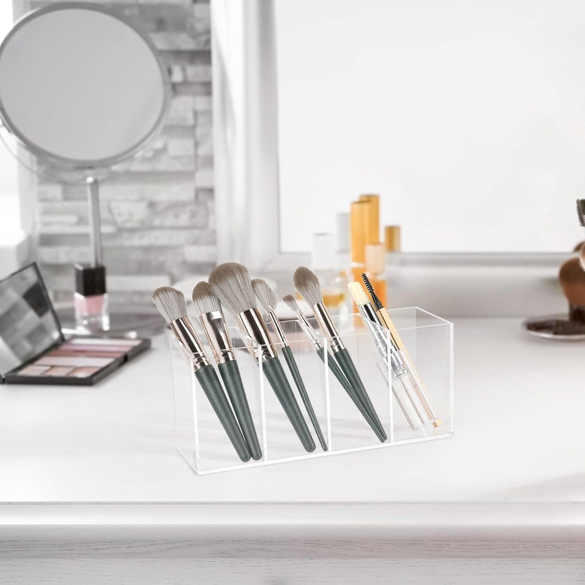 Goedkoopste Acryl Organiser met Vier Compartimenten voor Penselen en Pennen - Transparante Opbergoplossing