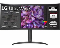 LG 34WQ75C-B - QHD IPS Curved Ultrawide Monitor - USB-C 90w - RJ45 - KVM Switch - 34 Inch