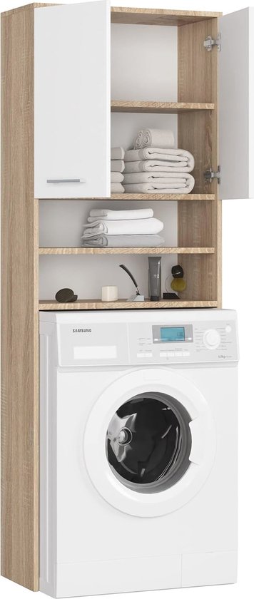 BDW Wasmachinekast voor wasmachine en wasdroger Pola Twin, 180 x 64 x 64 cm, hoge badkamerkast, badkamermeubels, droger, wit