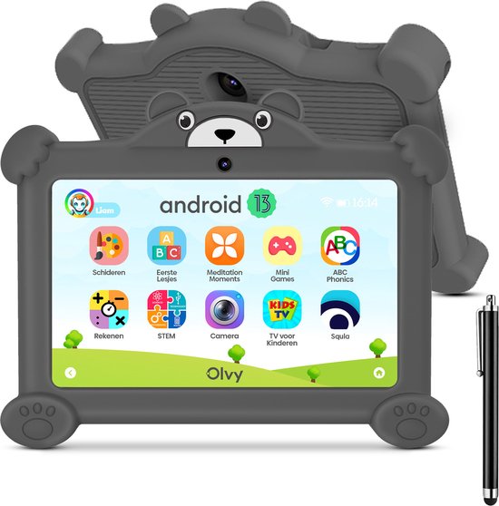 Olvy Kindertablet Vanaf 3 Jaar - Android 13 - Tablet - 96GB - Ouder Control App - 7 Inch - Tablet Kinderen - Stevige Beschermhoes - 100% Kidsproof
