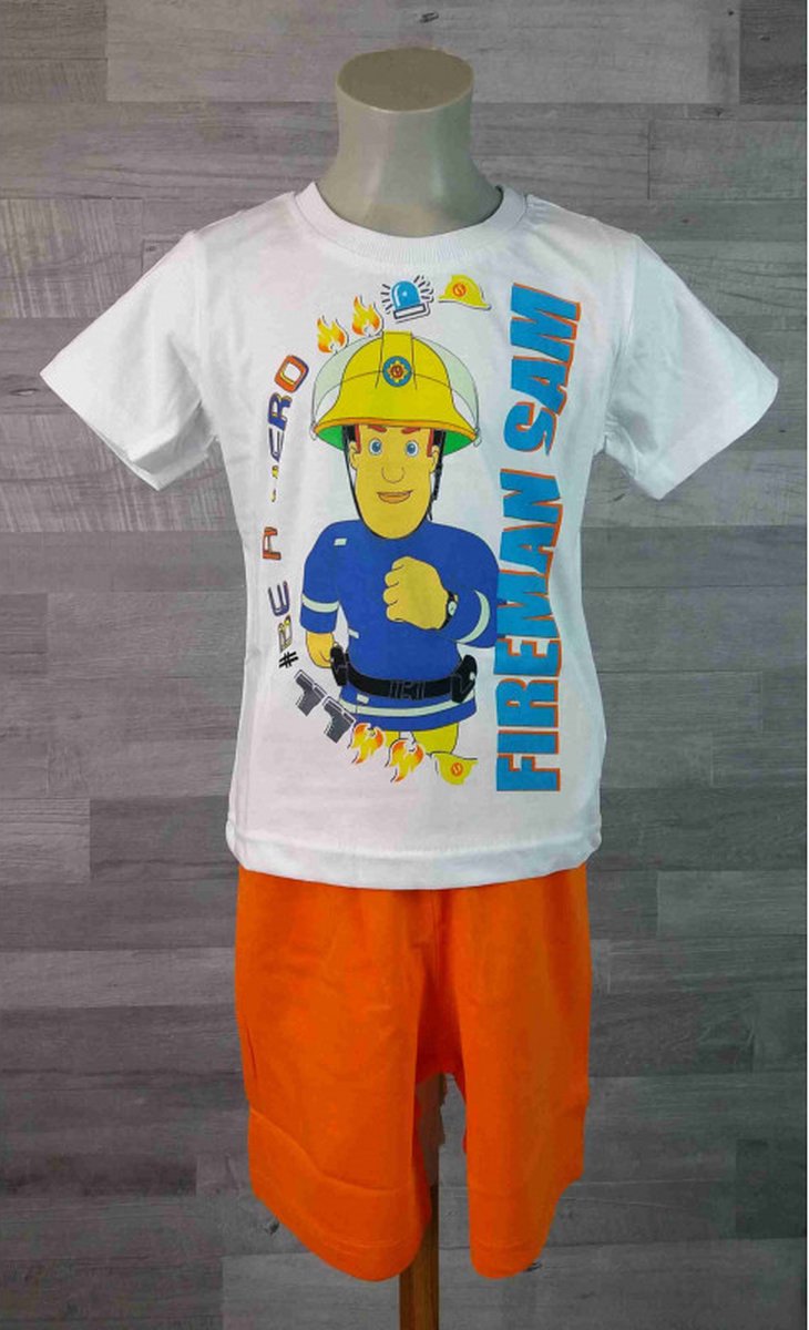 Brandweerman Sam Shortama - Maat 122 - Brandweer Jongenspyjama - 100% katoen - wit met oranje