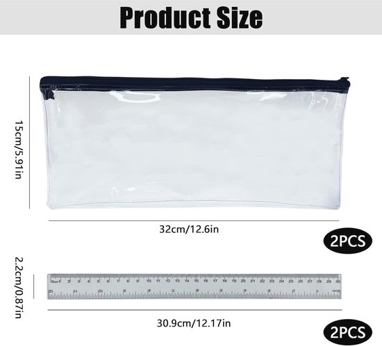 Grote Doorzichtige Potlood Etui met Linialen - 32 cm - Perfect voor School, Kantoor en Reizen — afbeelding 2
