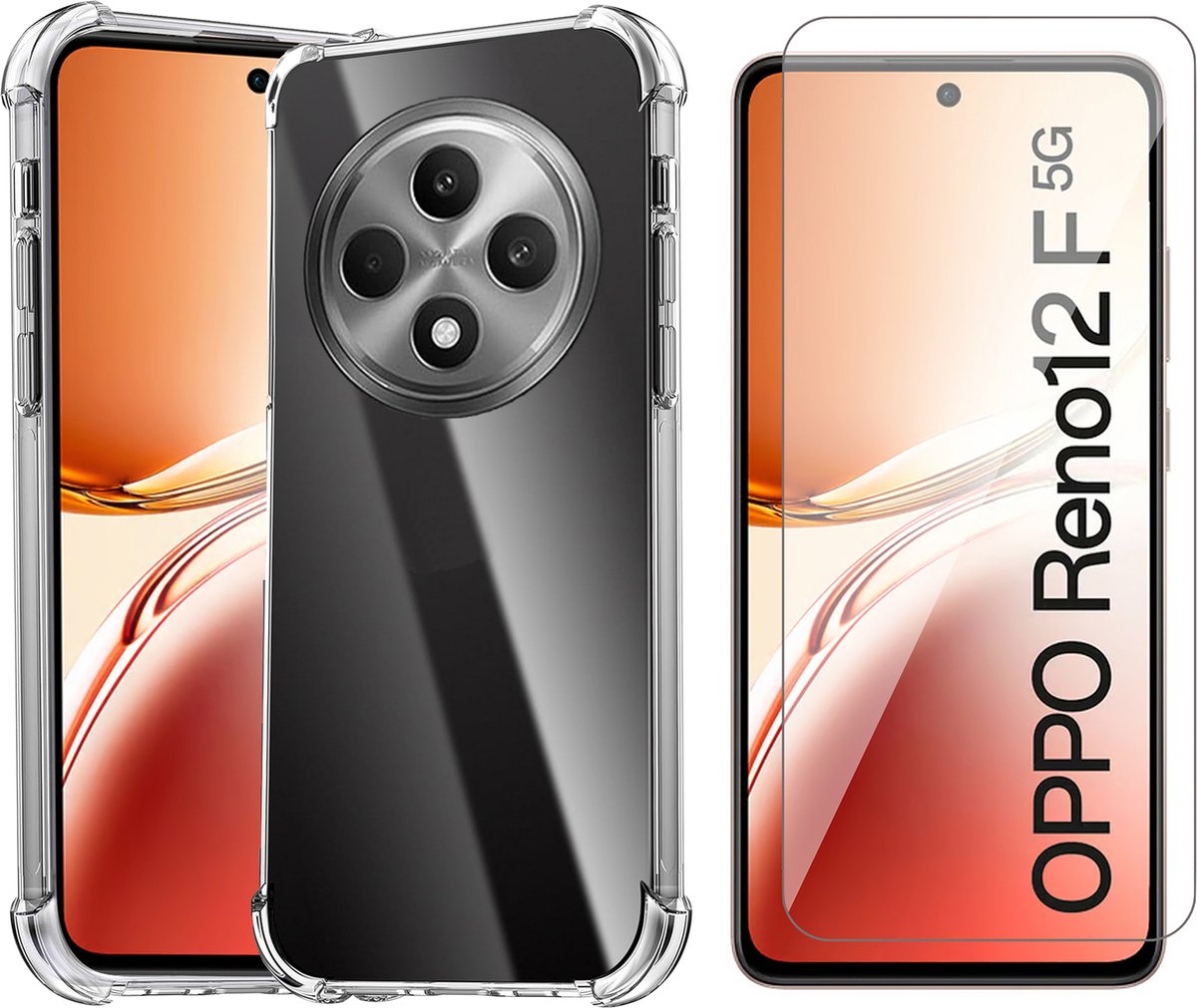 Hoesje geschikt voor Oppo Reno 12F / 12FS - Screenprotector Glas - Shockproof Transparant