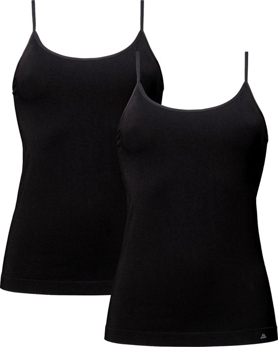 DANISH ENDURANCE Gilets sans couture en viscose de Bamboe - Bracelets spaghetti - pour femme - Zwart - Pack de 2 - Taille XS/ S