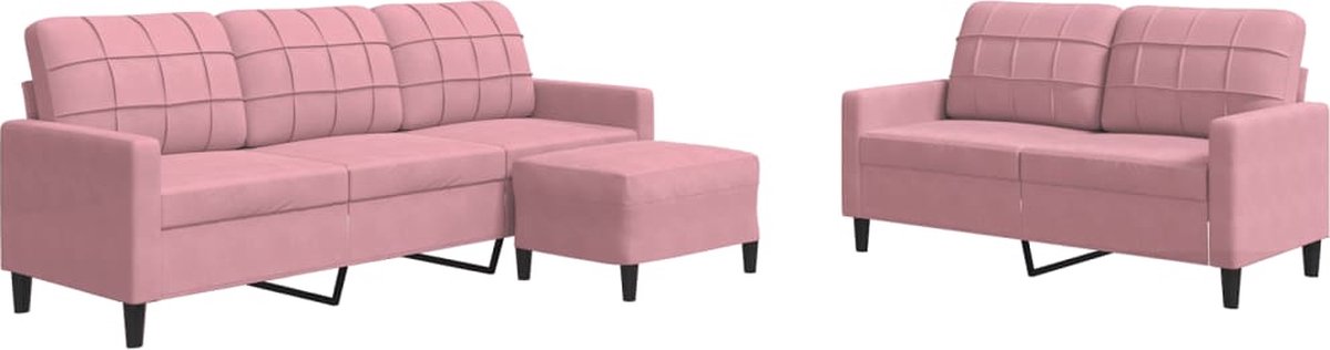 vidaXL - 3-delige - Loungeset - met - kussens - fluweel - roze